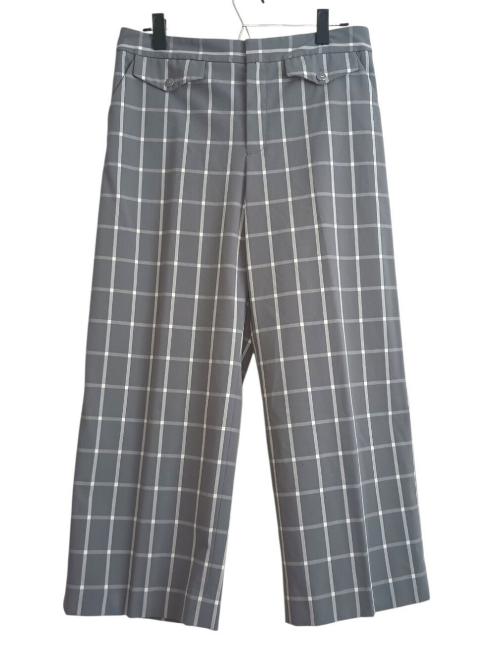 Anthro Cartonnier Gray Plaid Cropped Wide Leg Pant 10